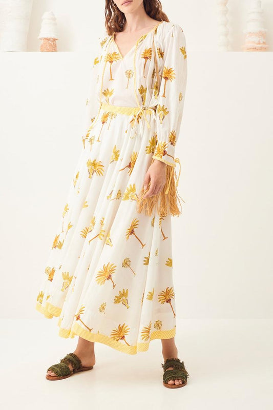 Palmy Flowing Maxi Skirt - Yellow