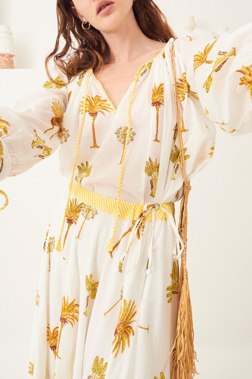 Palmy Flowing Maxi Skirt - Yellow