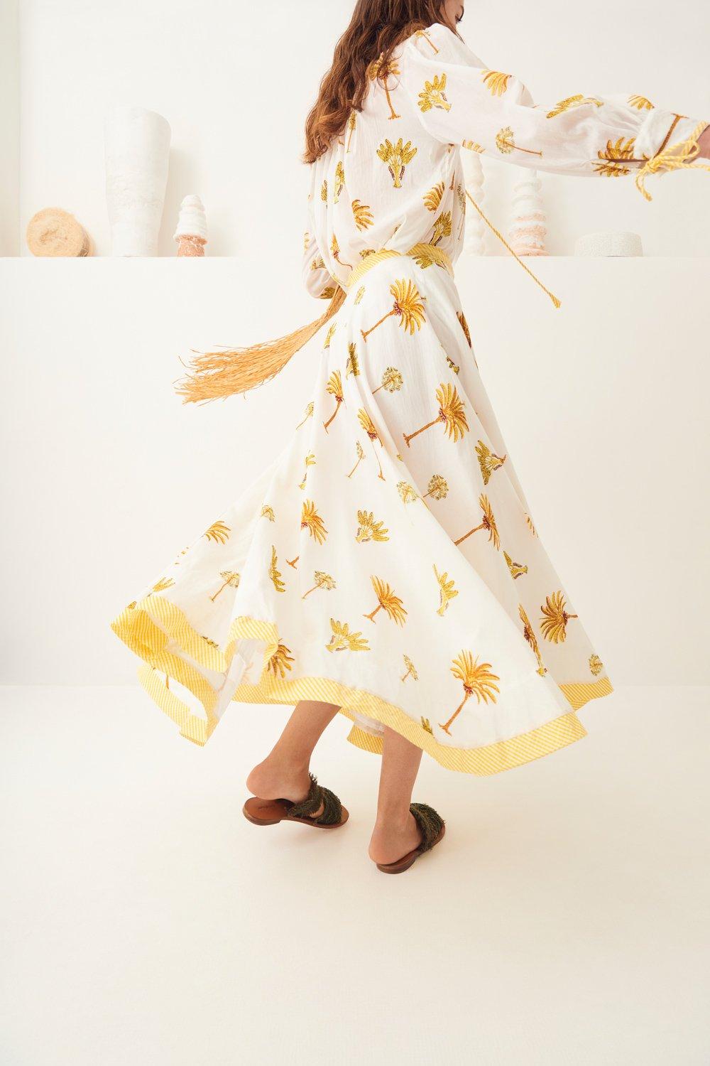 Palmy Flowing Maxi Skirt - Yellow