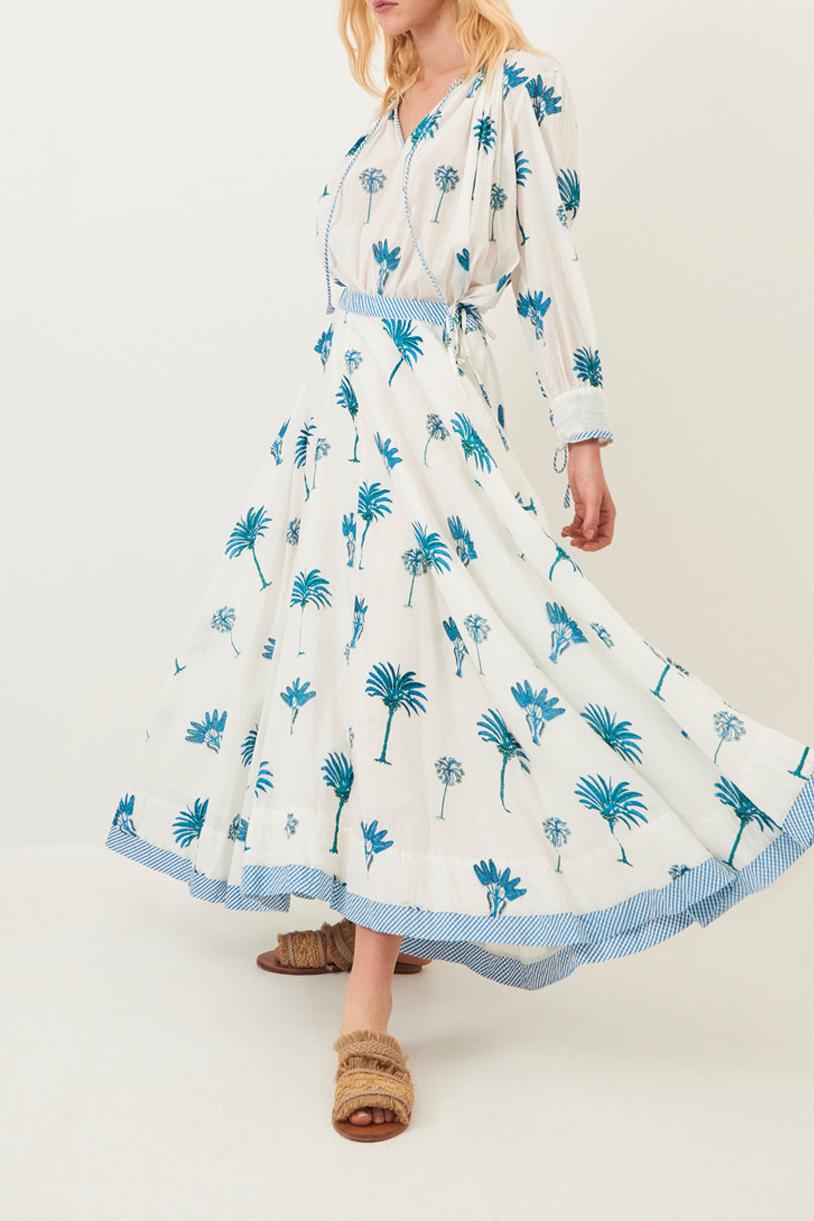 Palmy Flowing Maxi Skirt - Blue