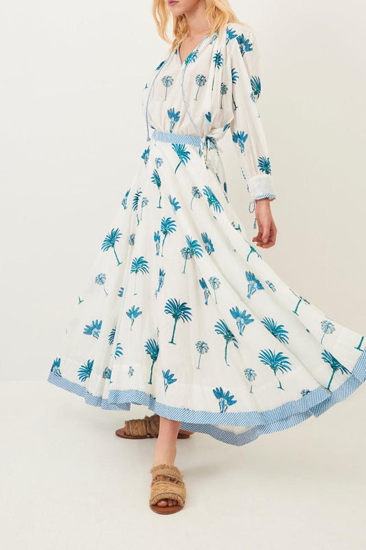 Palmy Flowing Maxi Skirt - Blue