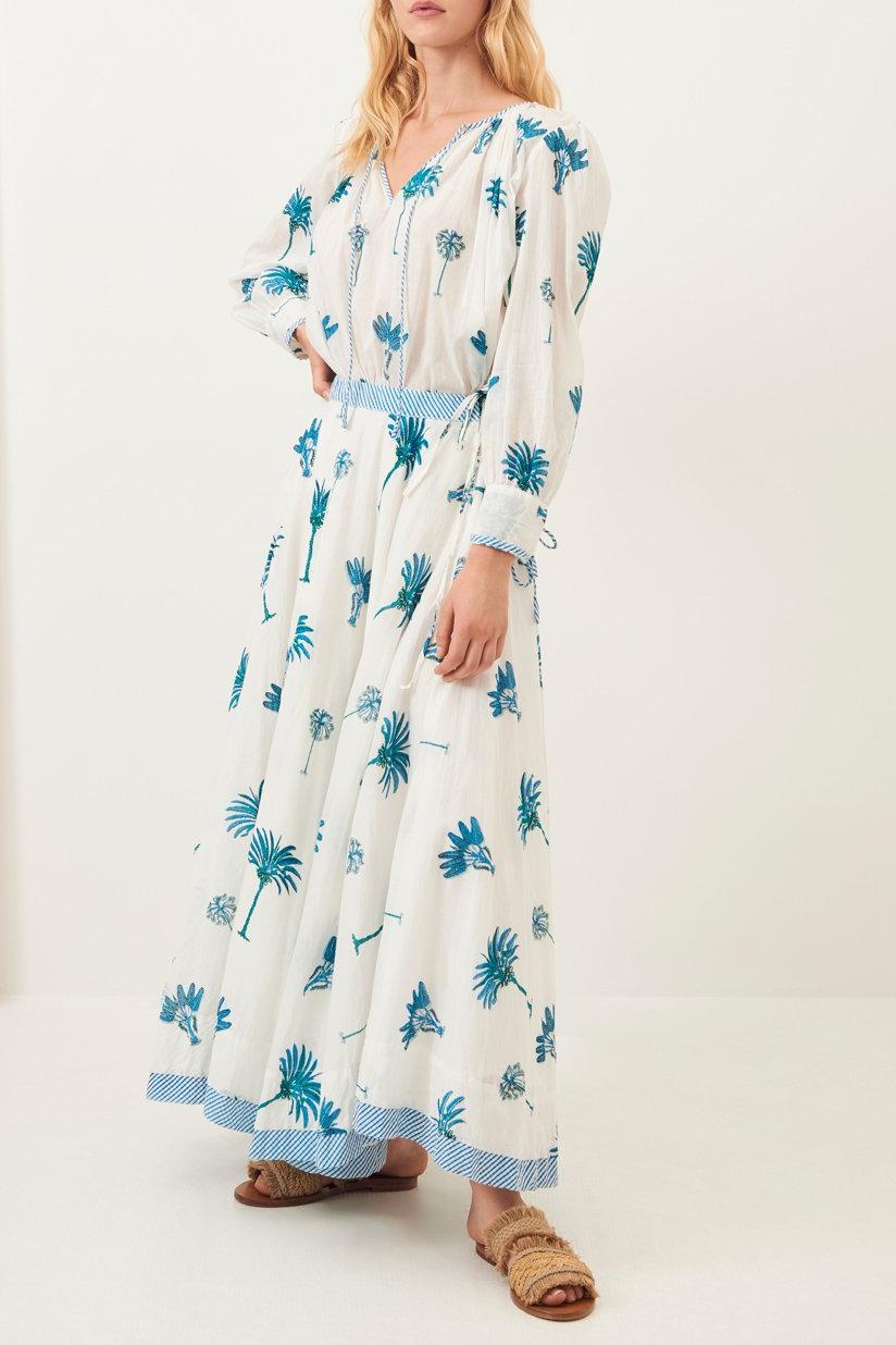 Palmy Flowing Maxi Skirt - Blue