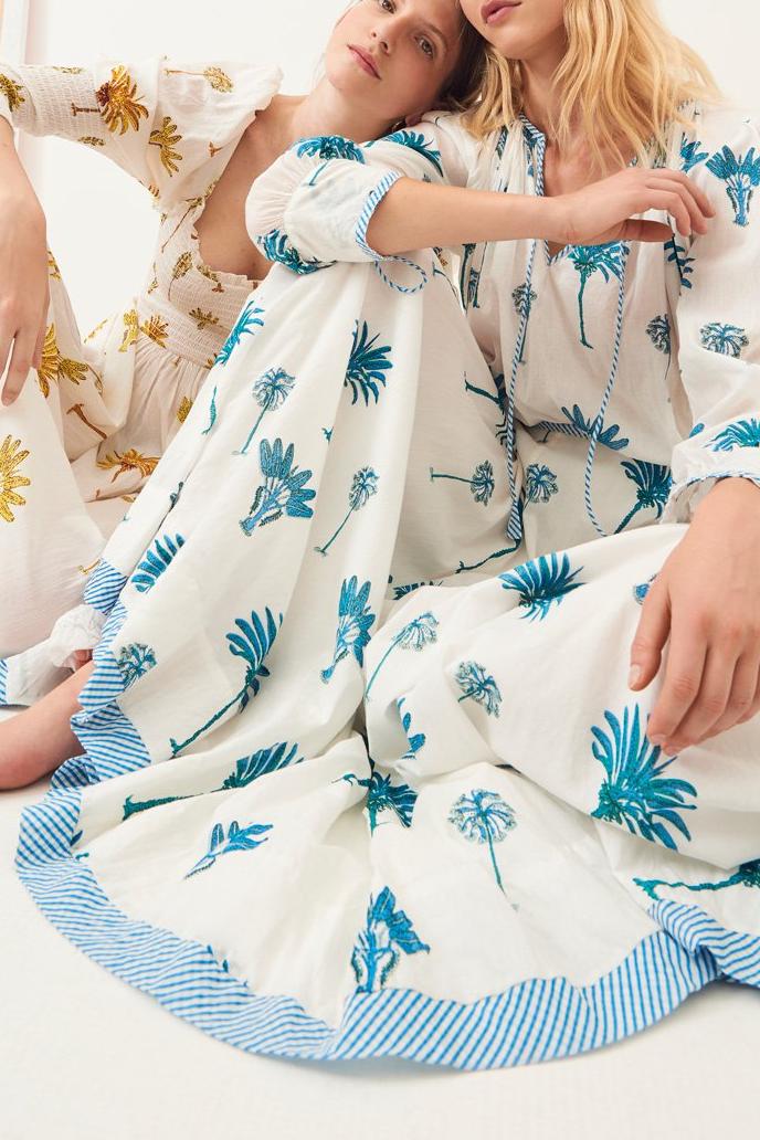 Palmy Flowing Maxi Skirt - Blue