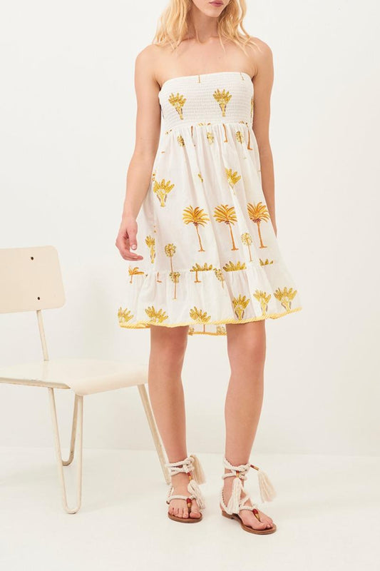 Palmy Flowing Strapless Dress - Yellow
