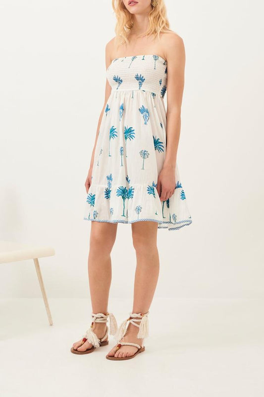 Palmy Flowing Strapless Dress - Blue