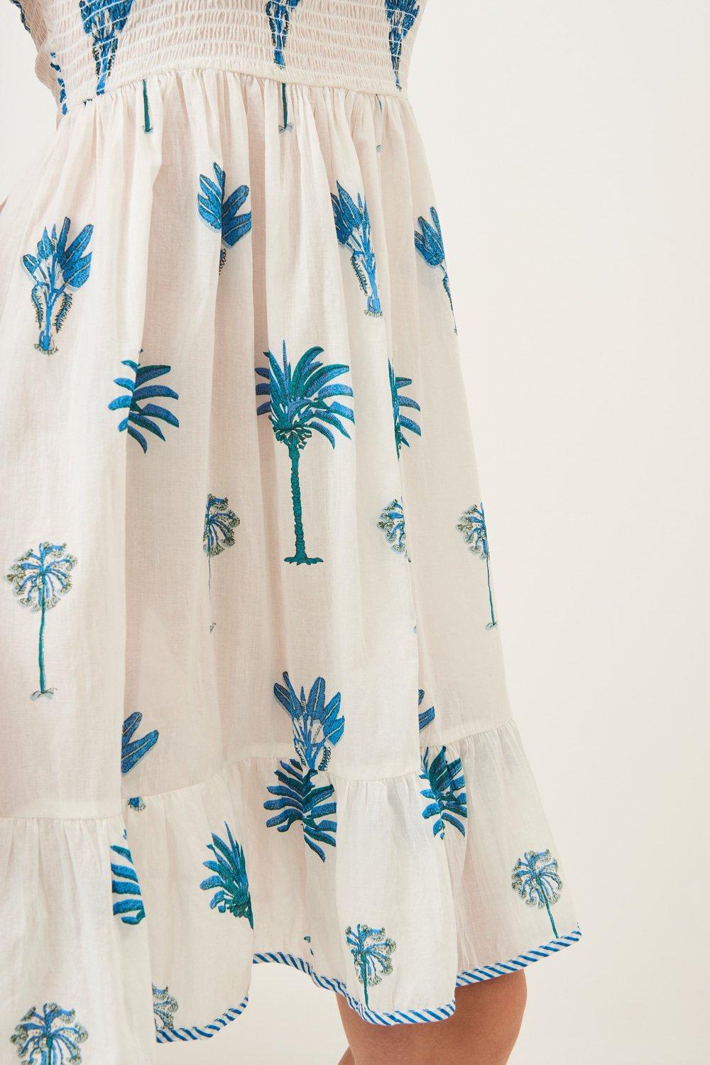 Palmy Flowing Strapless Dress - Blue