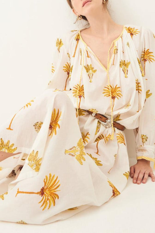 Palmy Flowing Maxi Dress - Yellow