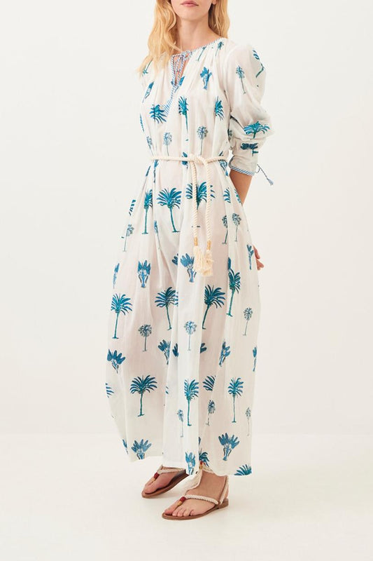 Palmy Flowing Maxi Dress - Blue