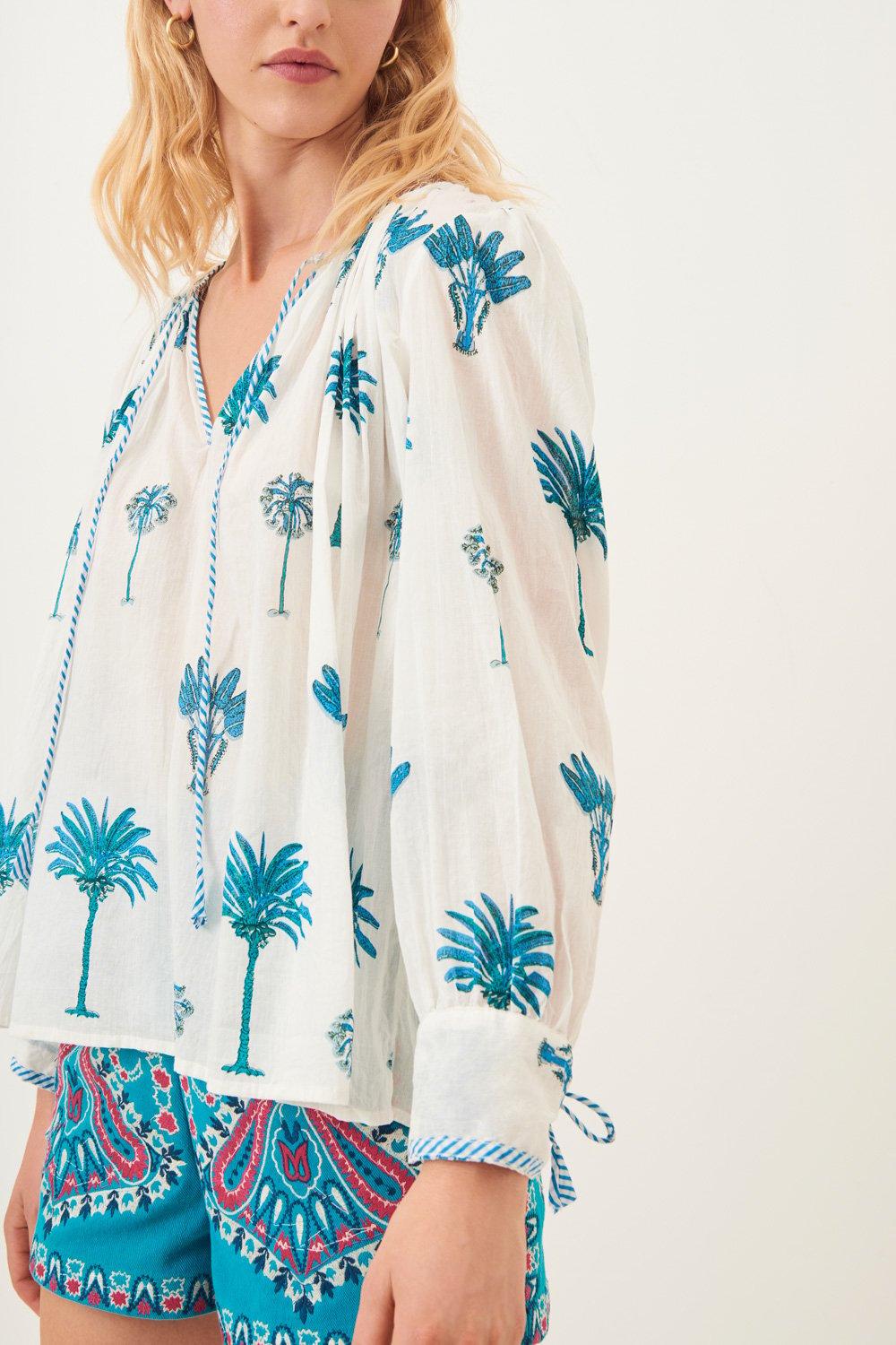 Palmy Flowing Blouse - Blue