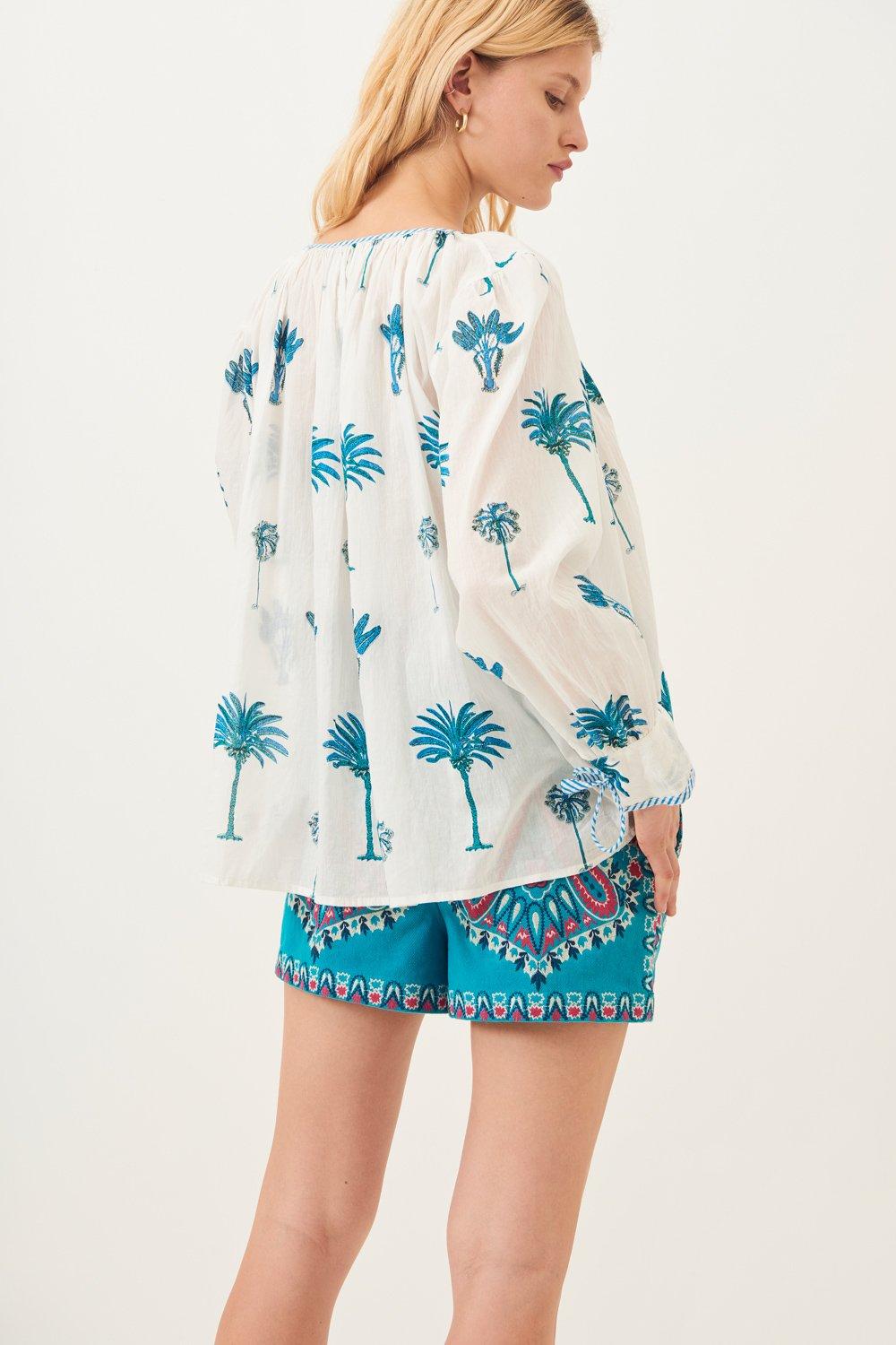 Palmy Flowing Blouse - Blue