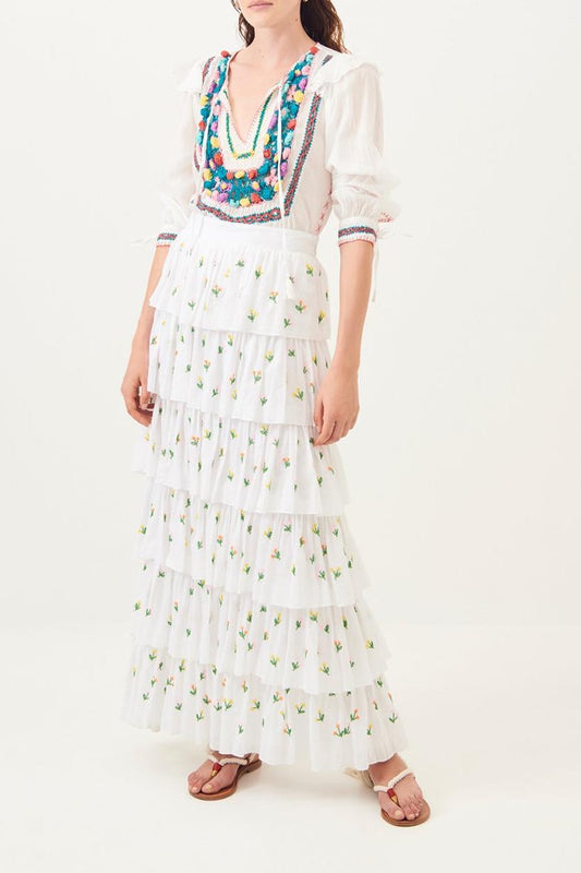Oriane Embroidered Maxi Skirt - White
