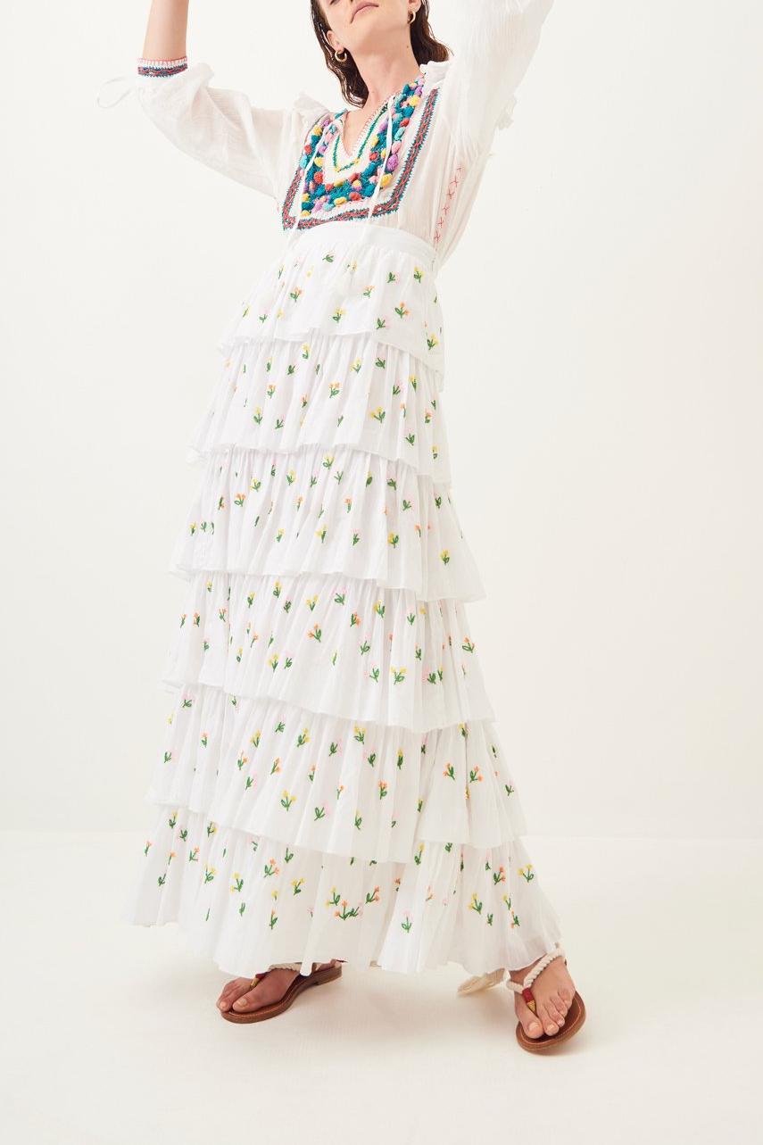 Oriane Embroidered Maxi Skirt - White