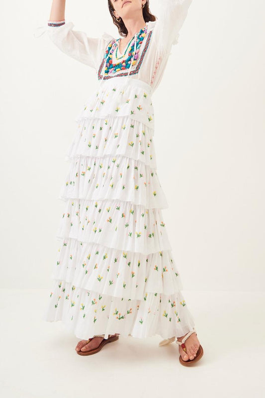 Oriane Embroidered Maxi Skirt - White