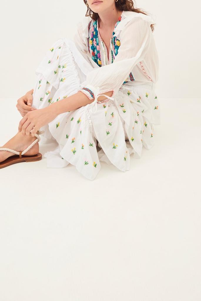 Oriane Embroidered Maxi Skirt - White