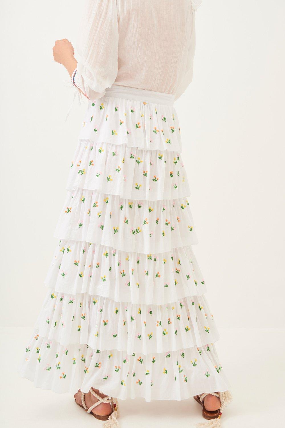 Oriane Embroidered Maxi Skirt - White