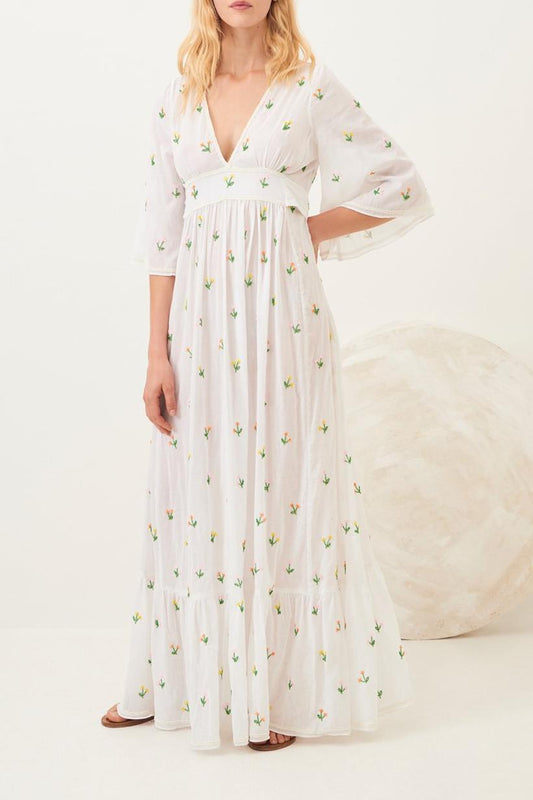 Oriana Embroidered Boho-Chic Maxi Dress - White