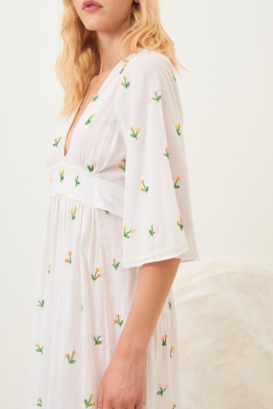 Oriana Embroidered Boho-Chic Maxi Dress - White