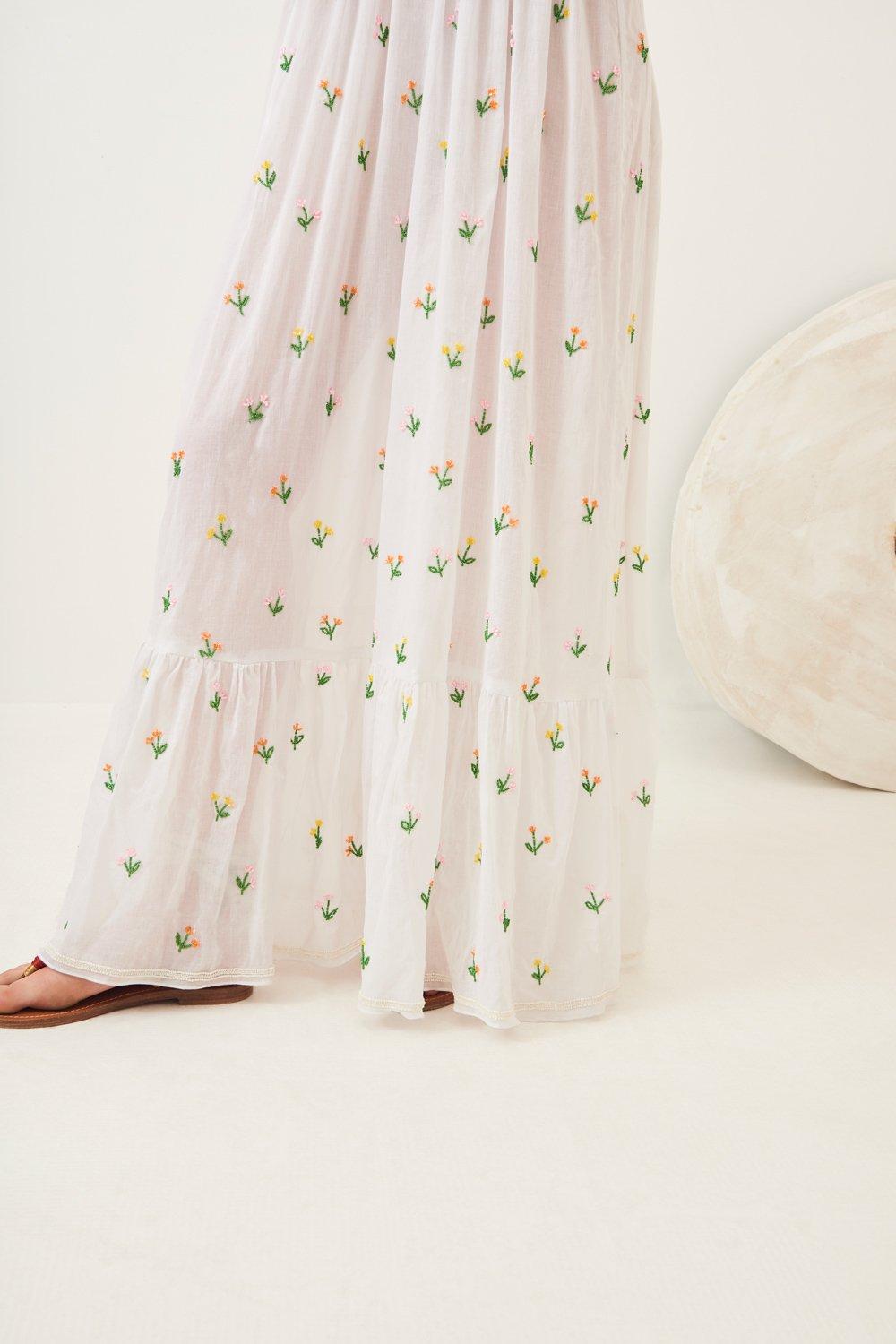 Oriana Embroidered Boho-Chic Maxi Dress - White