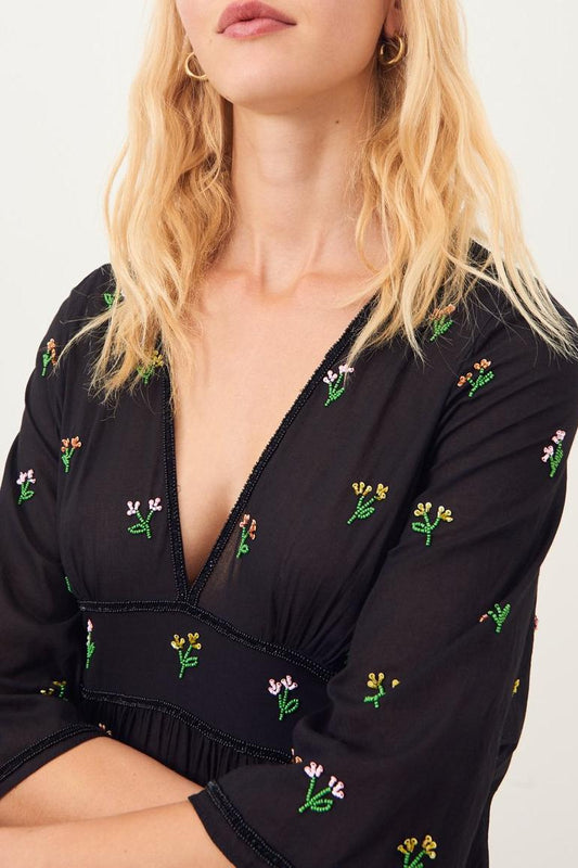 Oriana Embroidered Boho-Chic Maxi Dress - Black