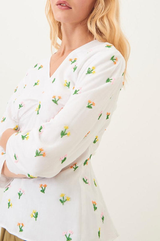 Oriane Embroidered Halter Top - White