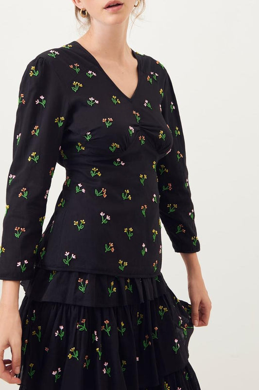 Oriane Embroidered Halter Top - Black