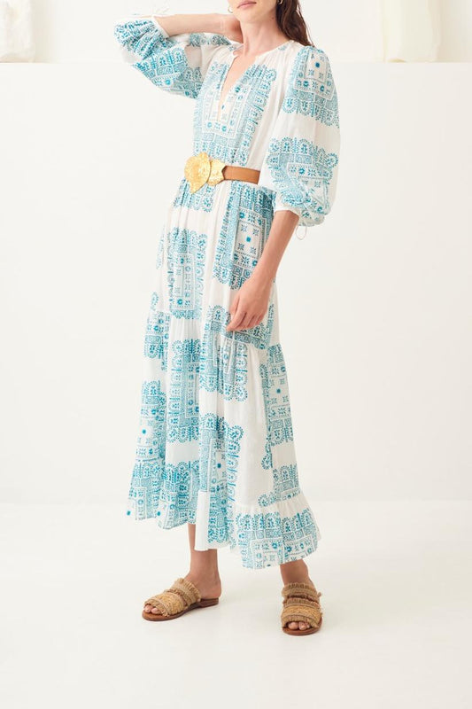 Nalii Flowing Traditional Maxi Dress - Cream