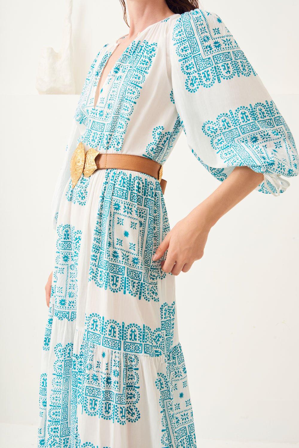 Nalii Flowing Traditional Maxi Dress - Cream