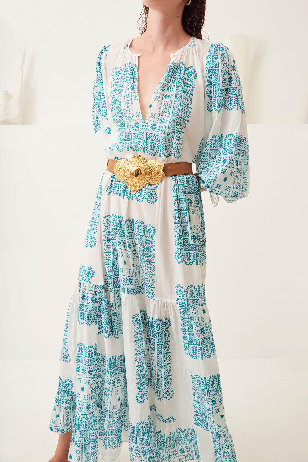 Nalii Flowing Traditional Maxi Dress - Cream