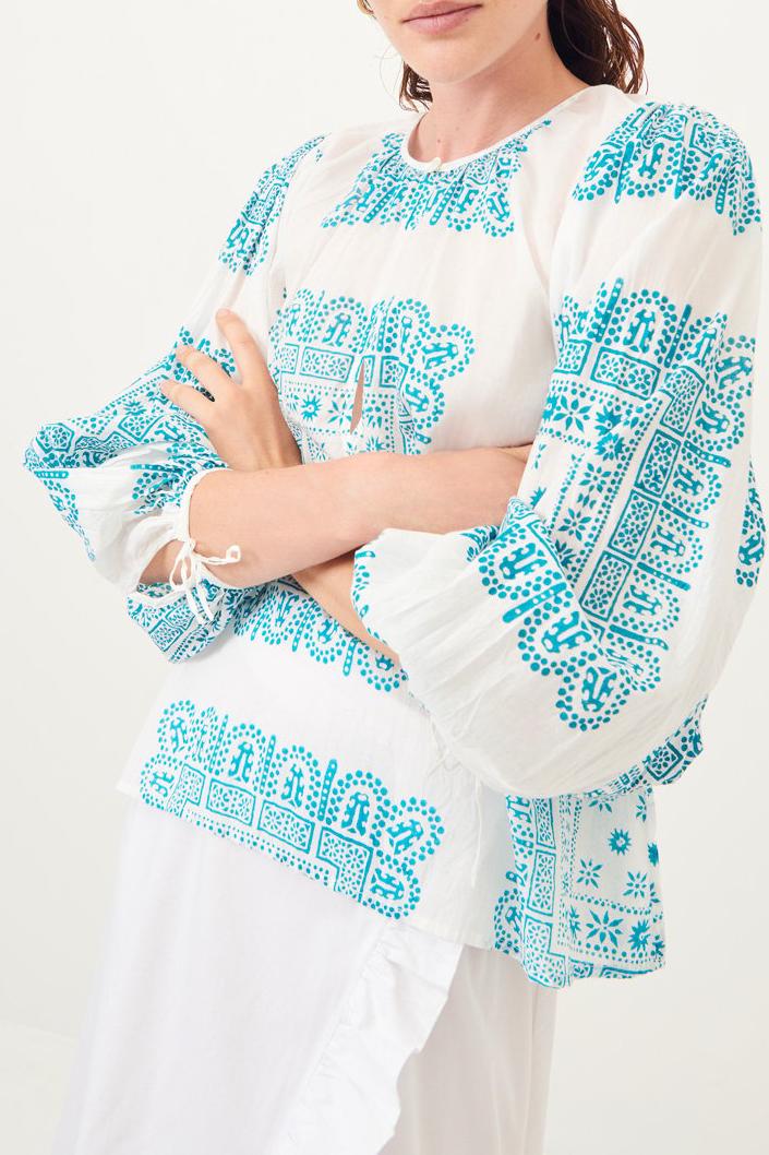 Nalii Flowing Traditional Blouse - Cream