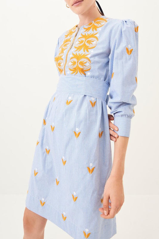 Mexica Embroidered Puffed Sleeve Mini Dress