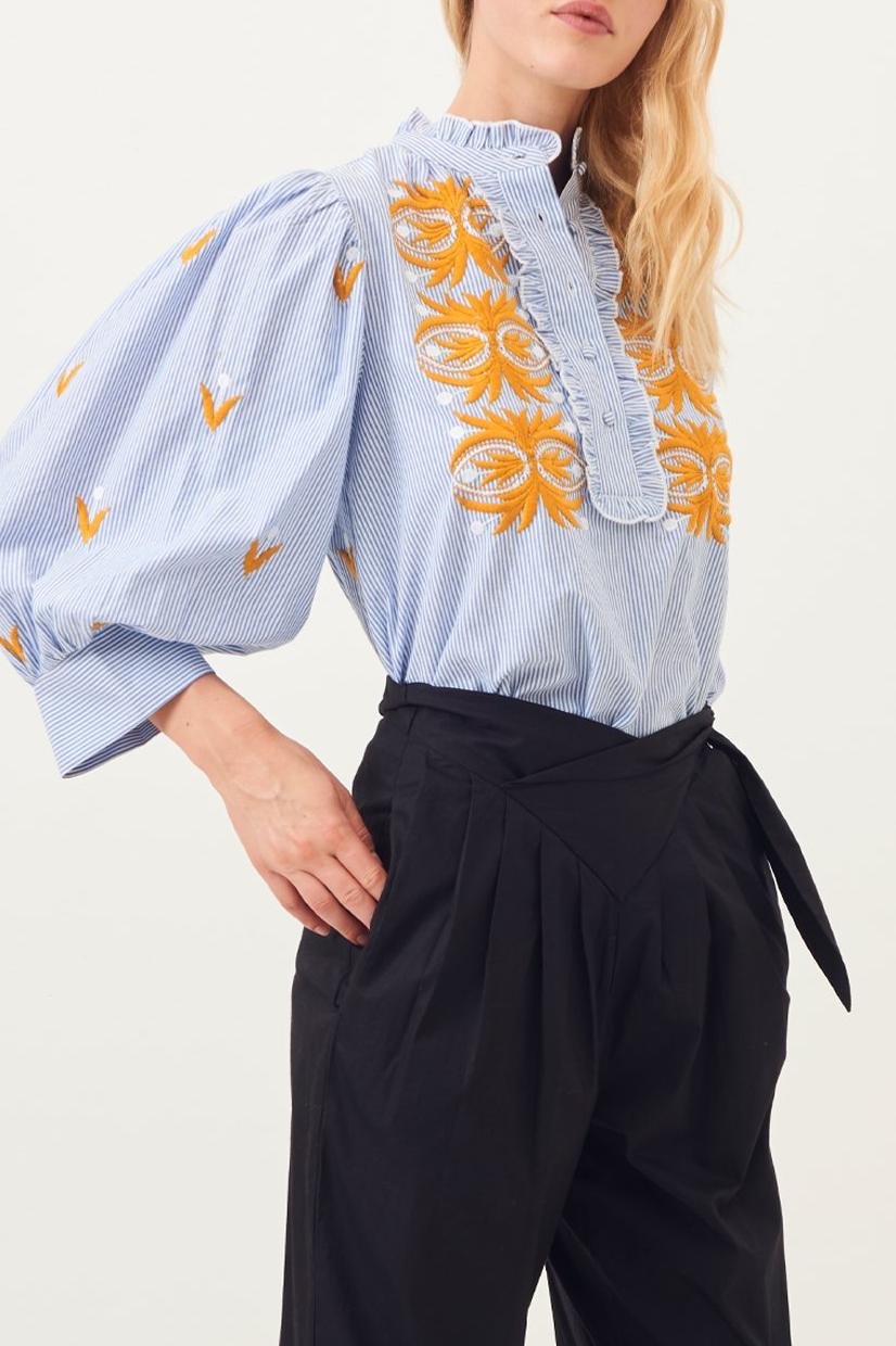Mexica Embroidered Puffed Sleeve Blouse