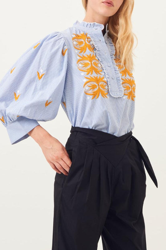 Mexica Embroidered Puffed Sleeve Blouse
