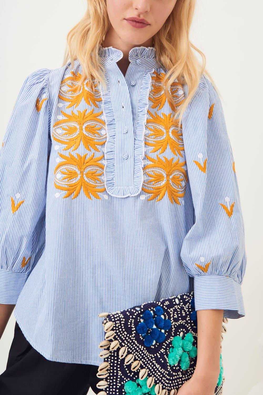 Mexica Embroidered Puffed Sleeve Blouse