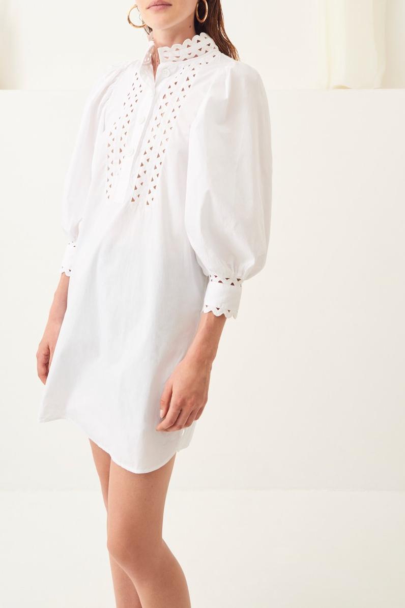 Malia Puffed Sleeve Poplin Mini Dress - White