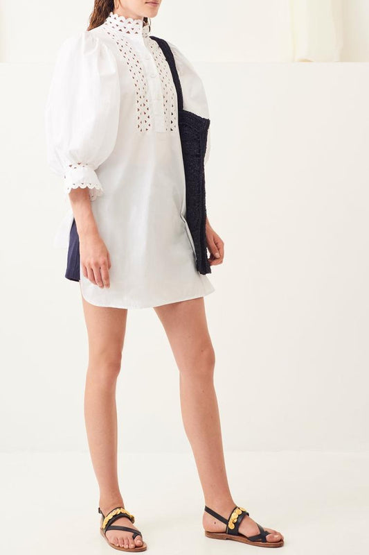Malia Puffed Sleeve Poplin Mini Dress - White