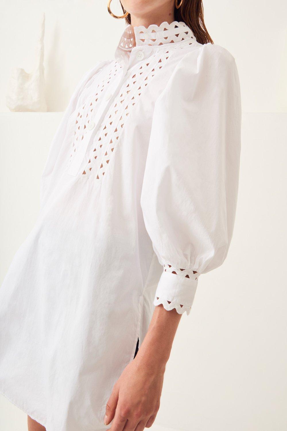 Malia Puffed Sleeve Poplin Mini Dress - White