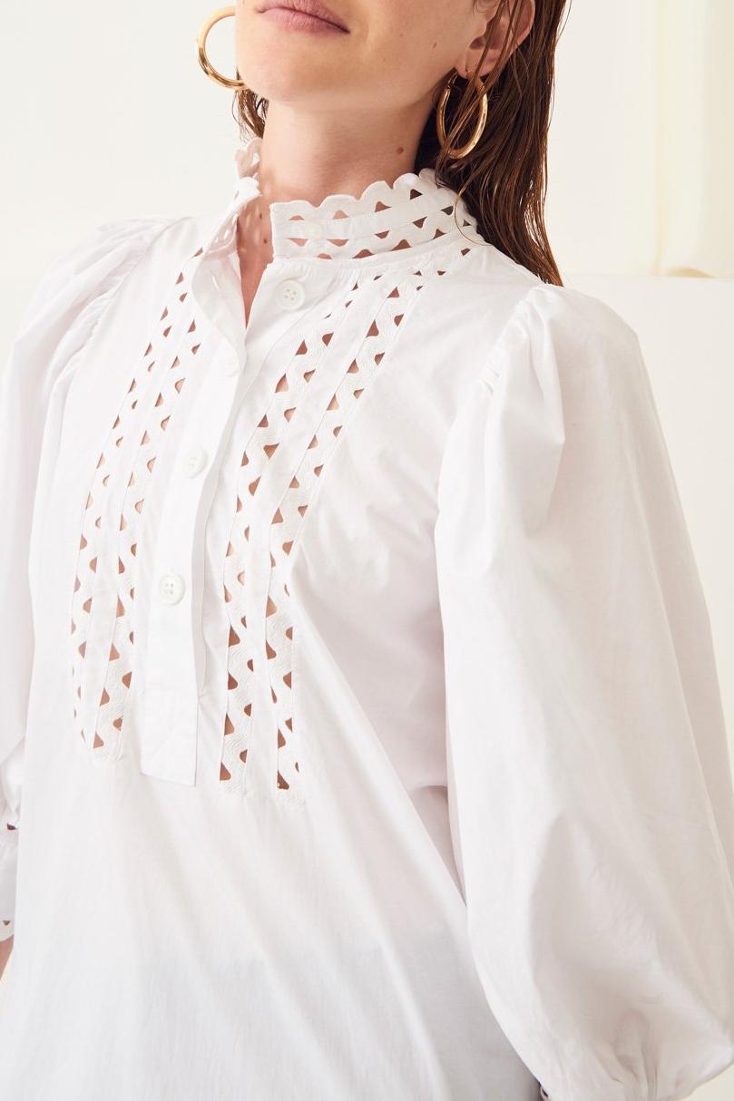 Malia Puffed Sleeve Poplin Mini Dress - White