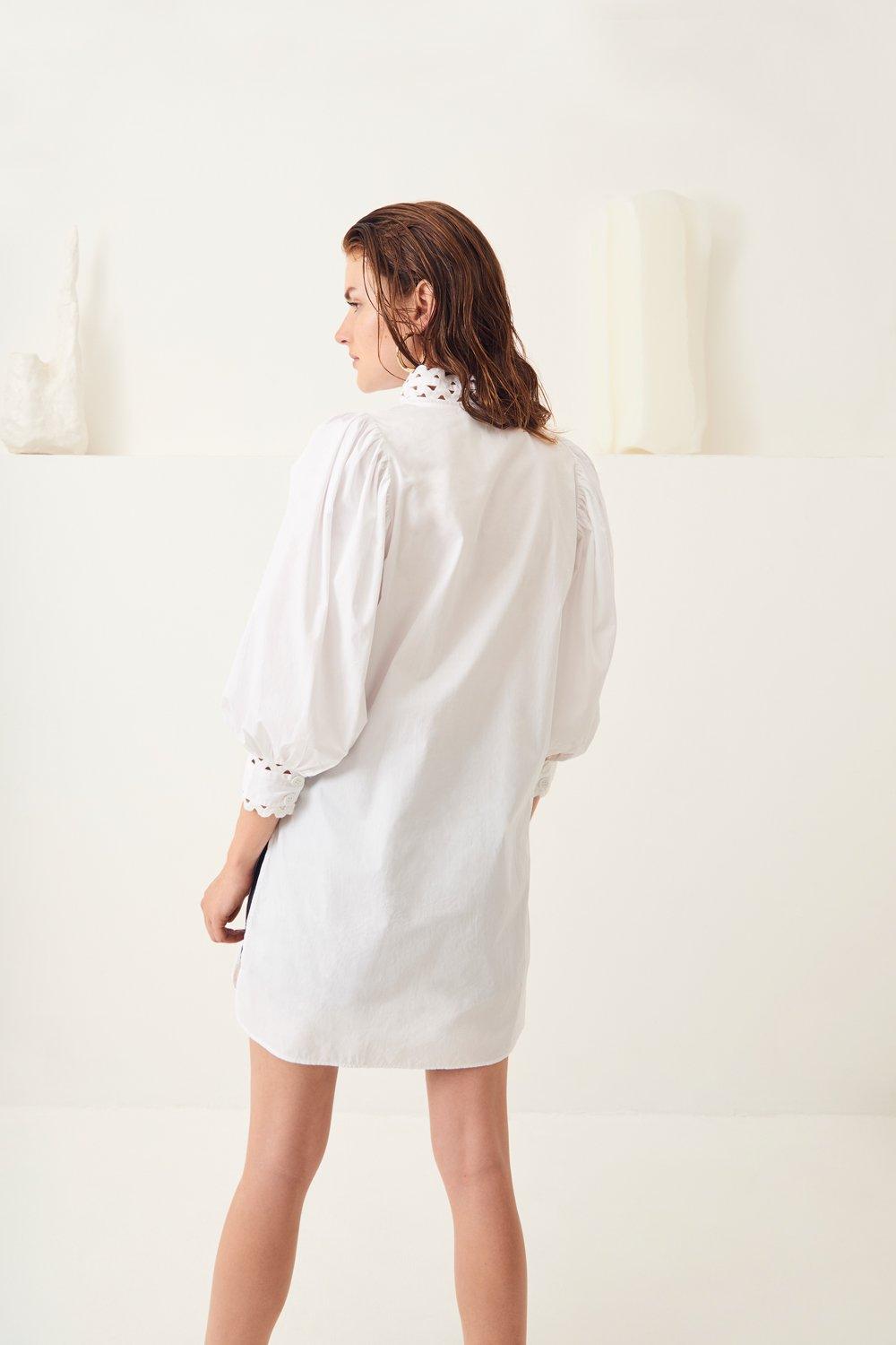 Malia Puffed Sleeve Poplin Mini Dress - White