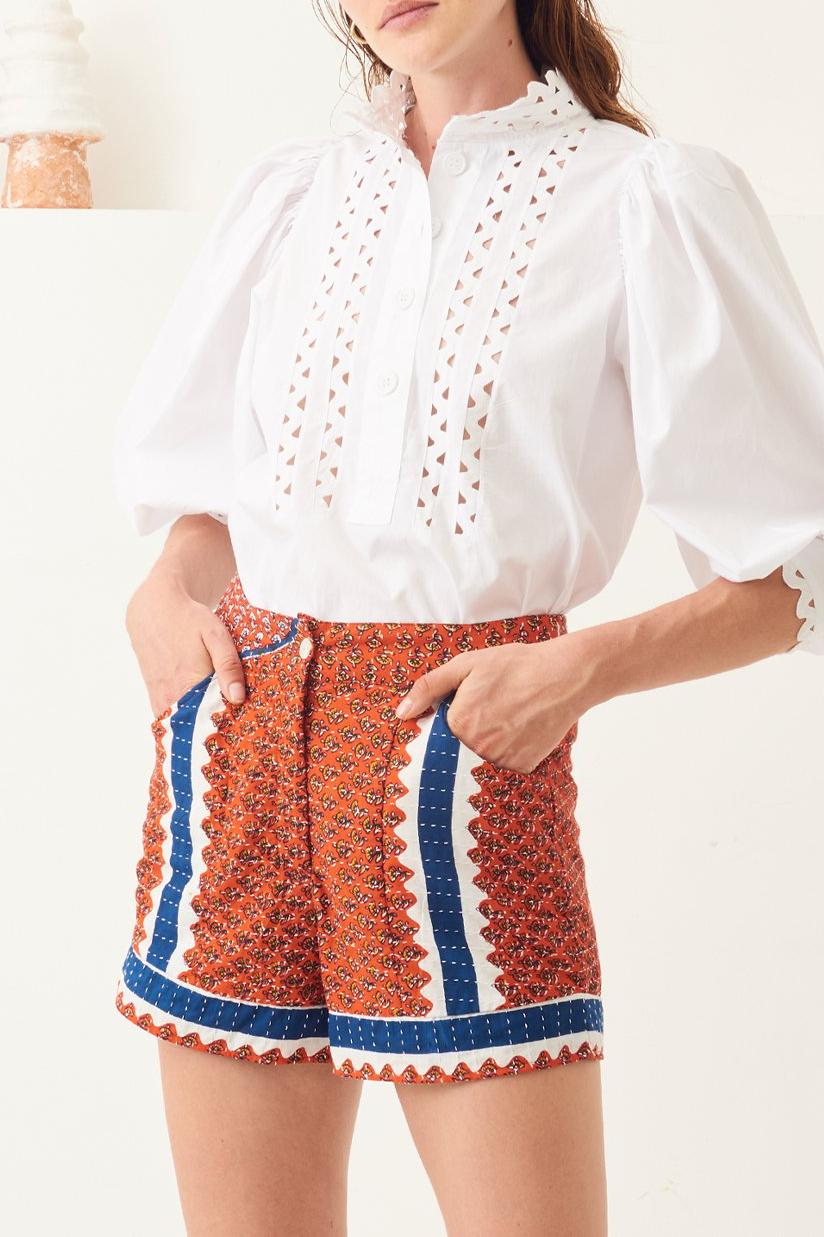 Malia Puffed Sleeve Poplin Blouse - White