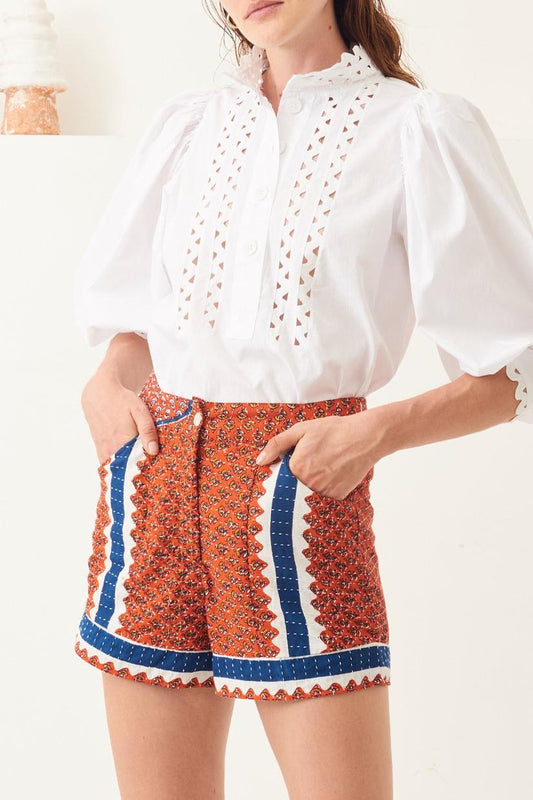 Malia Puffed Sleeve Poplin Blouse - White