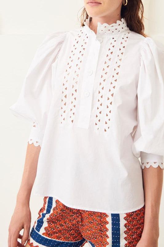 Malia Puffed Sleeve Poplin Blouse - White