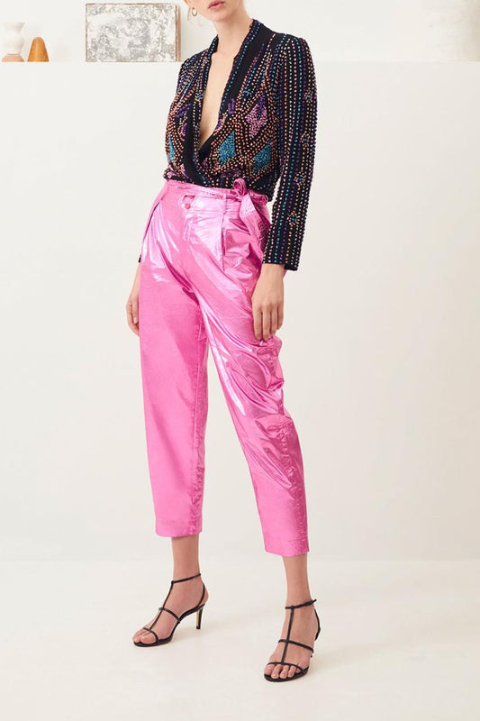 Lumi Shiny Carrot Pants - Pink