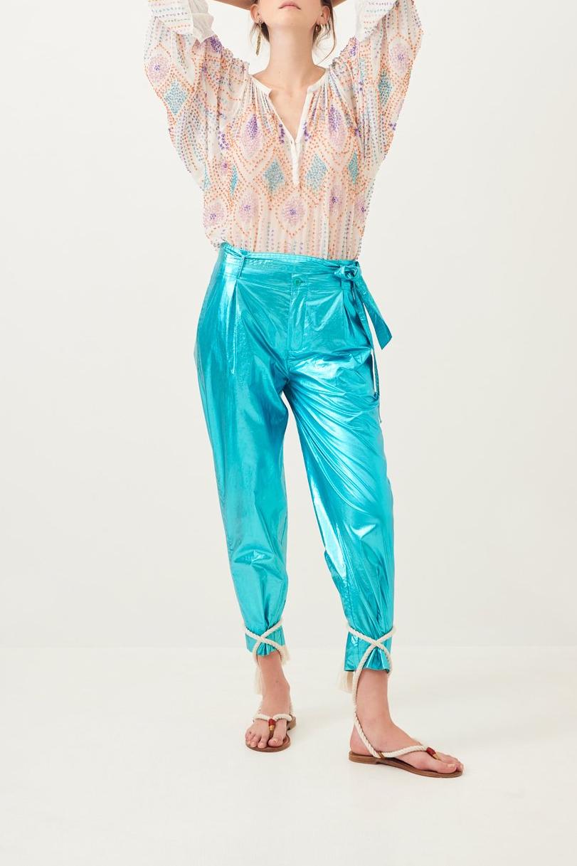 Lumi Shiny Carrot Pants - Turquoise