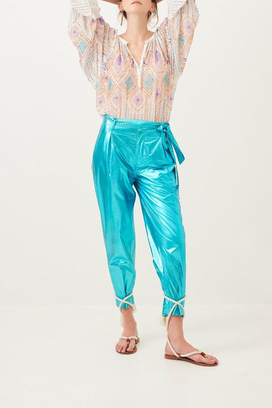 Lumi Shiny Carrot Pants - Turquoise