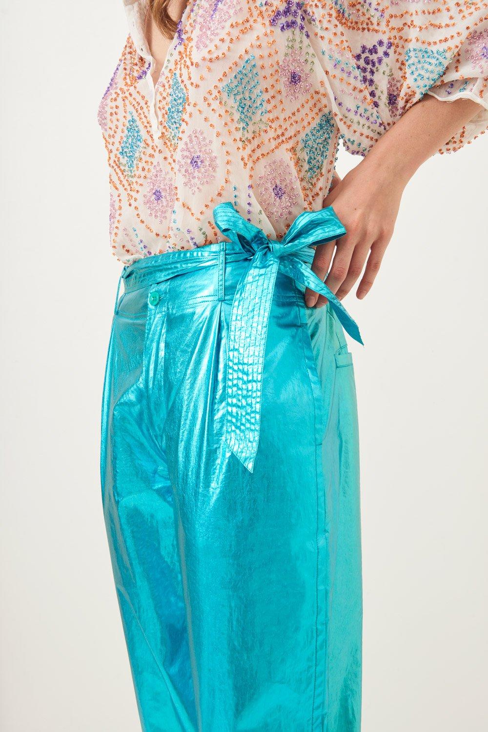 Lumi Shiny Carrot Pants - Turquoise