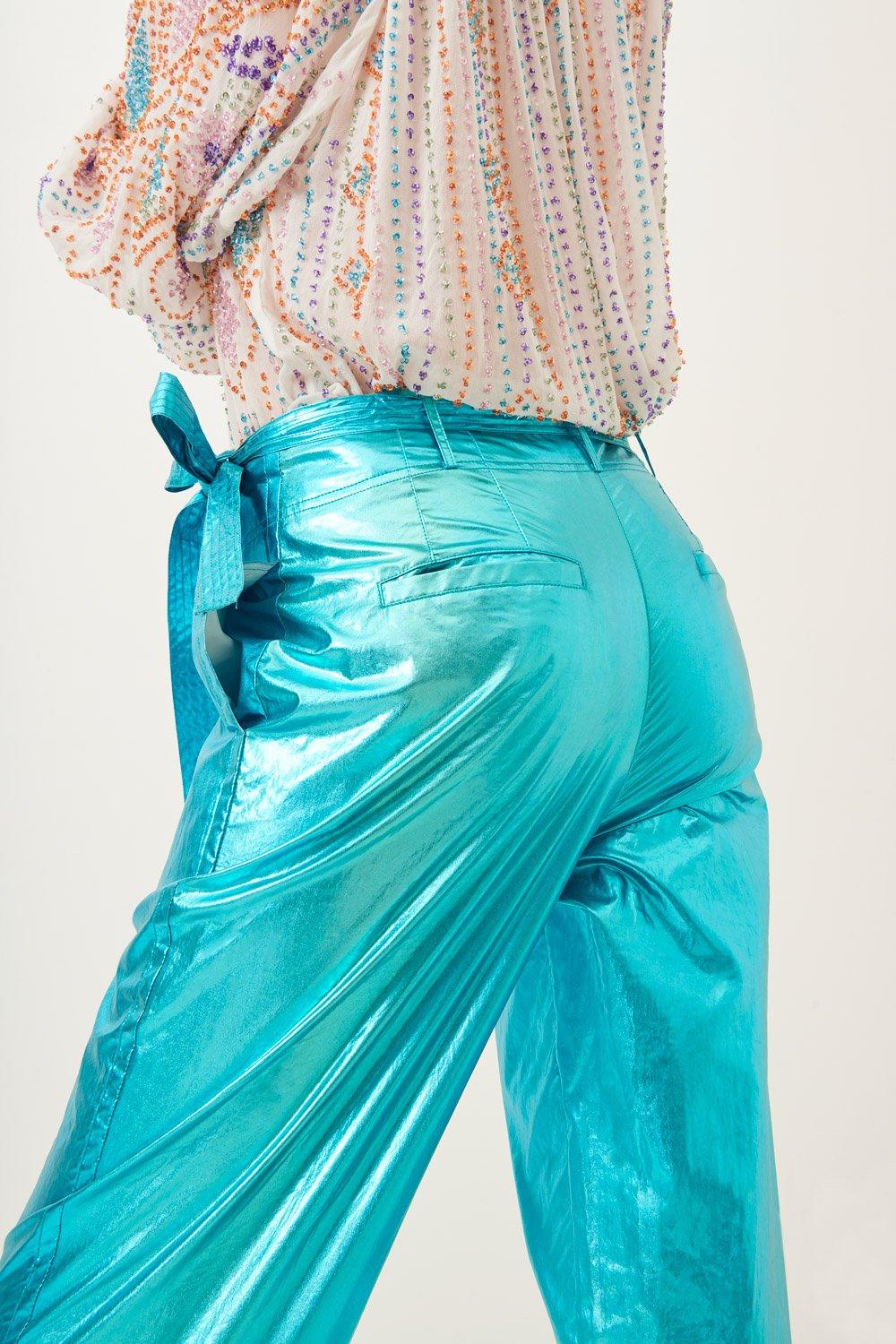 Lumi Shiny Carrot Pants - Turquoise