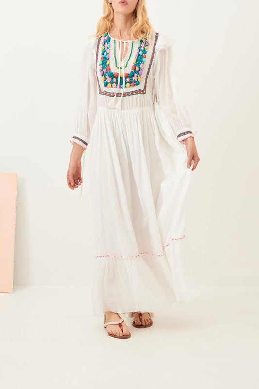 Lova Flowing Crochet Maxi Dress - White