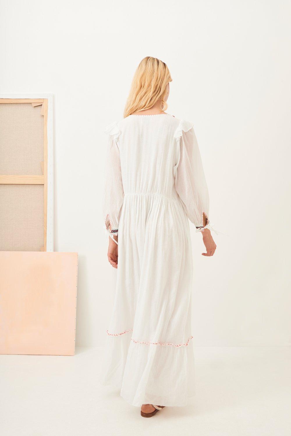 Lova Flowing Crochet Maxi Dress - White