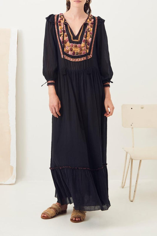Lova Flowing Crochet Maxi Dress - Black