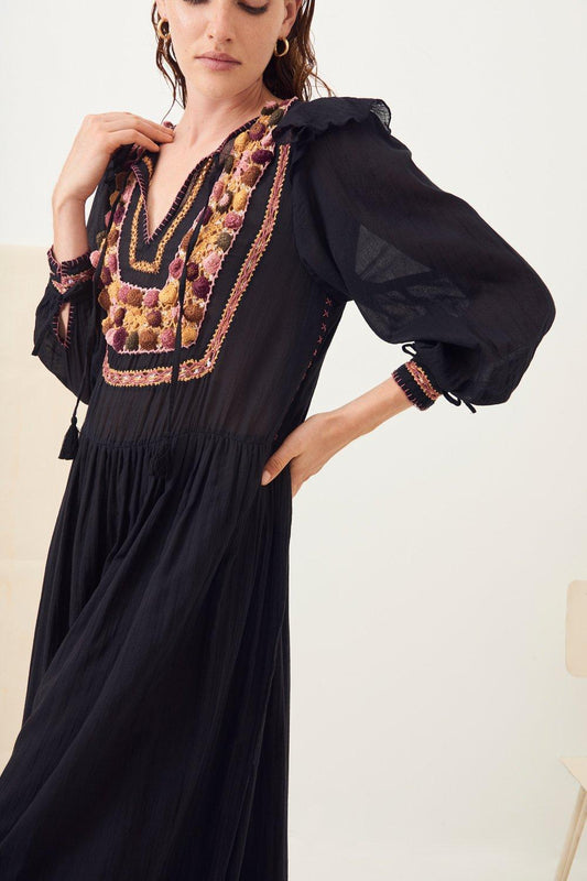 Lova Flowing Crochet Maxi Dress - Black